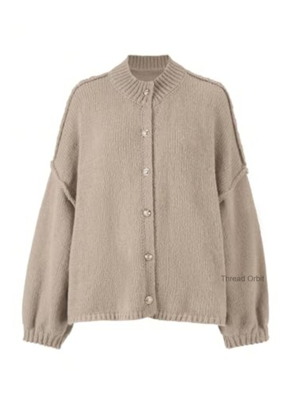 Chunky Knit Cardigan Lantern Sleeves Button Down Cozy Sweater Fall Outerwear - Picture 5 of 5